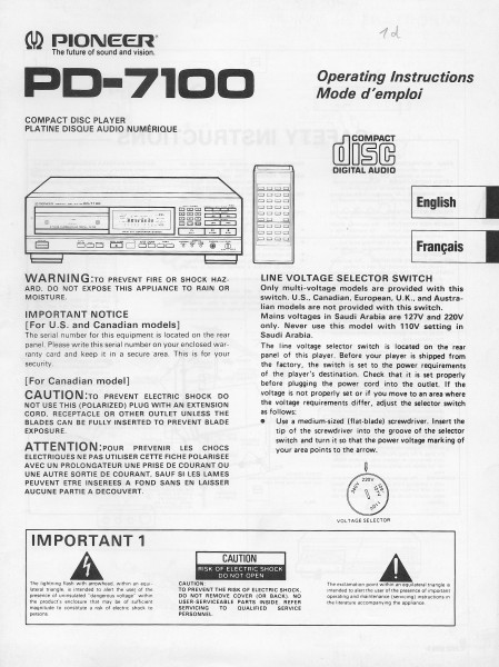 Pioneer PD-7100 Bedienungsanleitung