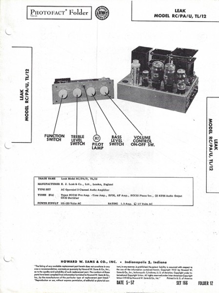 Leak RC/PA/U, TL/12 - Photofact - Schematic Set 166/Folder 12