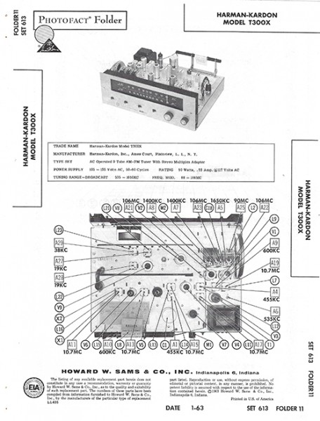 Harman-Kardon T300X - Photofact - Schematic Set 613/Folder 11