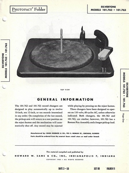 Silvertone 101.762, 101.763 - Photofact - Schematic Set 88/Folder 11