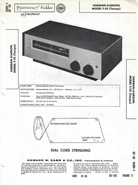 Harman-Kardon F-10 (Tempo) - Photofact - Schematic Set 425/Folder 8