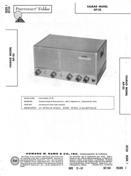 Calrad AP-35 - Photofact - Schematic Set 558/Folder 7