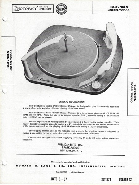 Telefunken TW560 - Photofact - Schematic Set 371/Folder 12