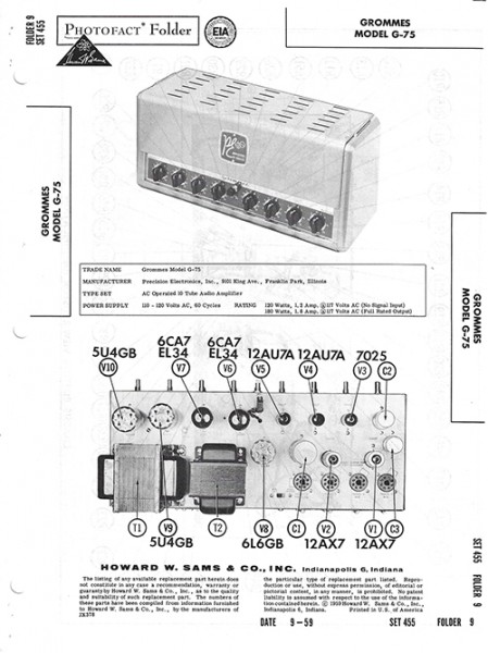 Grommes G-75 - Photofact - Schematic Set 455/Folder 9