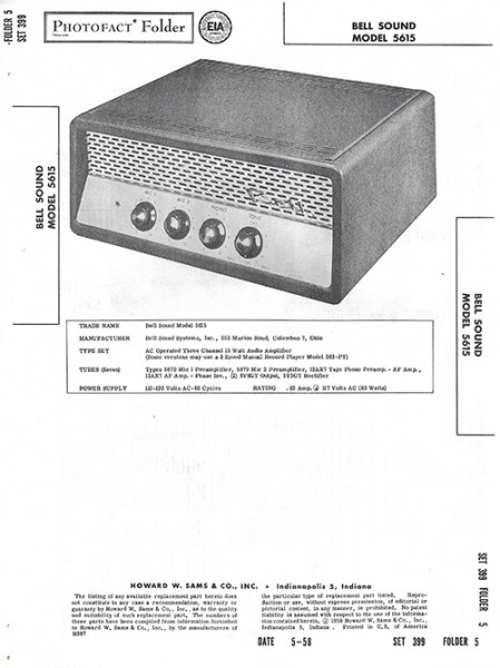 Bell Sound 5615 - Photofact - Schematic Set 399/Folder 5