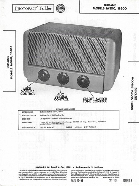 Dukane 1A300, 1B300 - Photofact - Schematic Set 189/Folder 6
