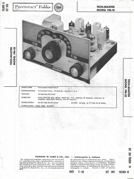 Tech-Master FM-18 - Photofact - Schematic Set 398/Folder 14