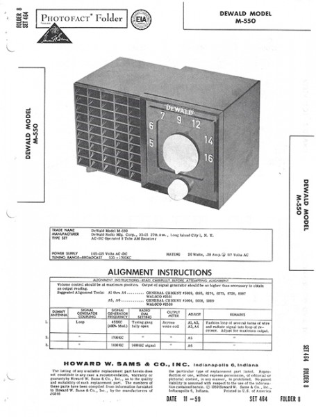 Dewald M-550 - Photofact - Schematic Set 464/Folder 8