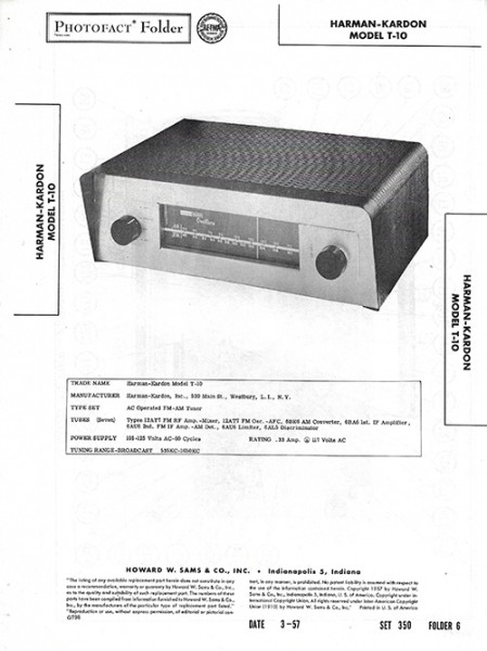 Harman-Kardon T-10 - Photofact - Schematic Set 350/Folder 6