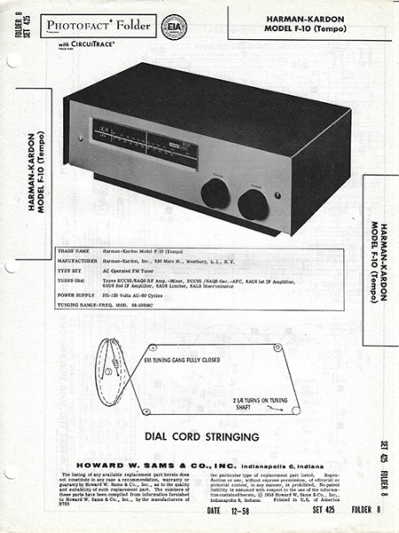 Harman-Kardon F-10 (Tempo) - Photofact - Schematic Set 425/Folder 8