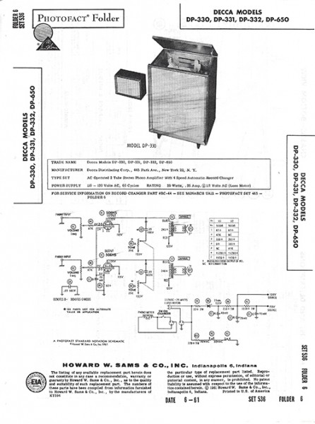Decca DP-330, DP-331, DP-332, DP-650 - Photofact - Schematic Set 536/Folder 6