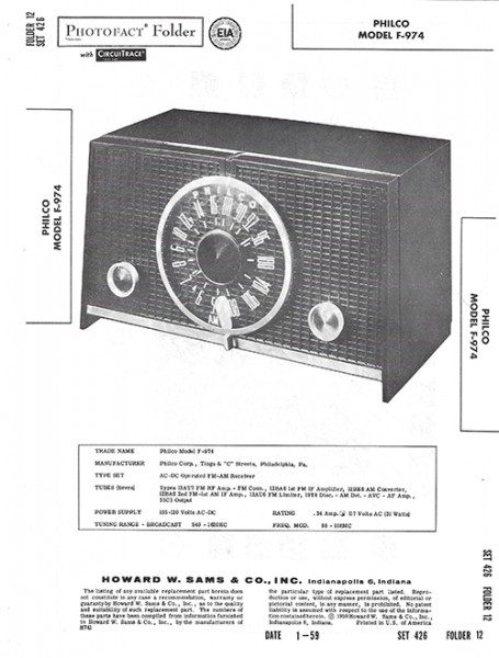 Philco F-974 - Photofact - Schematic Set 426/Folder 12