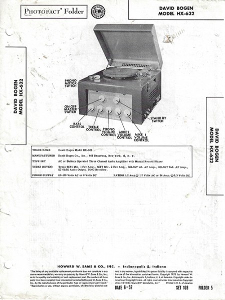 Bogen HX-632 - Photofact - Schematic Set 169/Folder 5