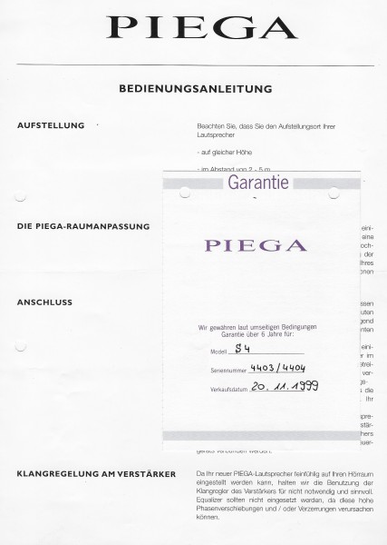 Piega S4 Bedienungsanleitung