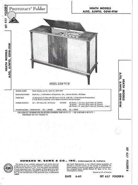 Heath AJ10, AJW10, GDW-91W - Photofact - Schematic Set 637/Folder 8