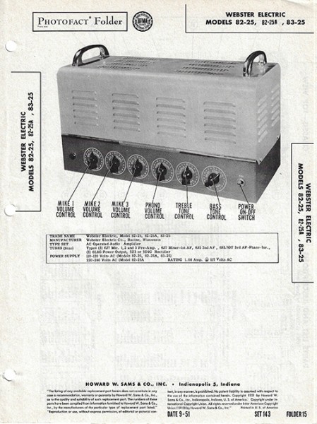 Webster Electric 82-25, 82-25A, 83-25 - Photofact - Schematic Set 143/Folder 15
