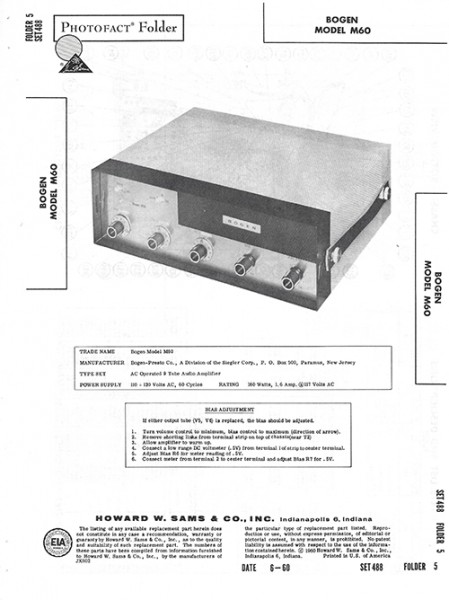 Bogen M60 - Photofact - Schematic Set 488/Folder 5