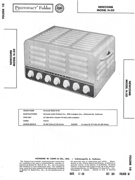 Newcomb H-50 - Photofact - Schematic Set 391/Folder 10