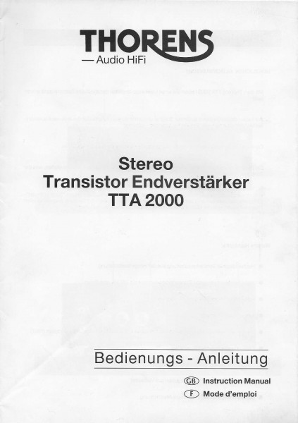 Thorens TTA 2000 Bedienungsanleitung