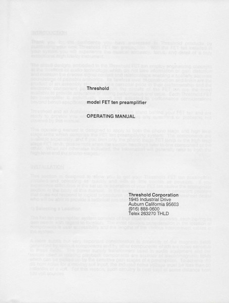 Threshold model FET ten Bedienungsanleitung
