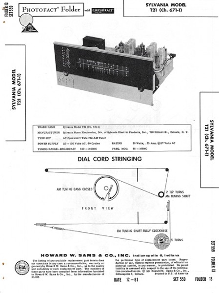 Sylvania T21 - Photofact - Schematic Set 559/Folder 13