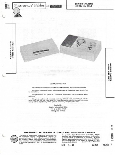 Grundig Majestic Niki SKL/E - Photofact - Schematic Set 531/Folder 7