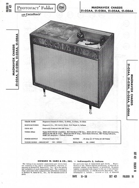 Magnavox 51-03AA, 51-03BA, 51-05AA, 51-08AA - Photofact - Schematic Set 421/Folder 10