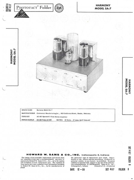 Harmony SA-7 - Photofact - Schematic Set 467/Folder 8