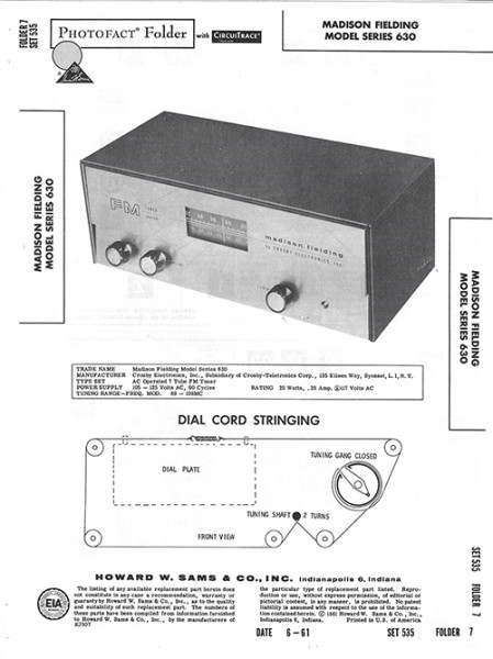 Madison Fielding Series 630 - Photofact - Schematic Set 535/Folder 7