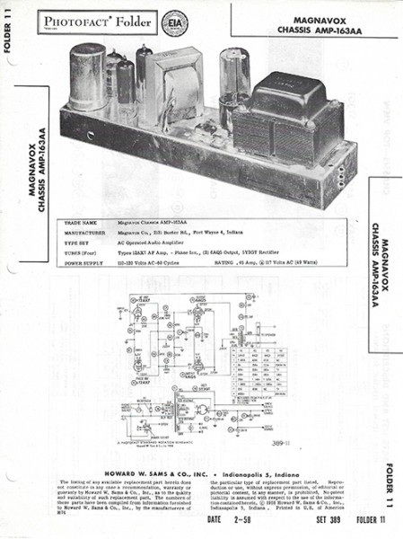 Magnavox Chassis AMP-163AA - Photofact - Schematic Set 389/Folder 11