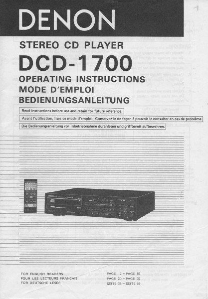 Denon DCD-1700 Bedienungsanleitung