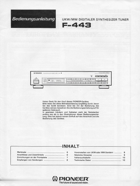 Pioneer F-443 Bedienungsanleitung