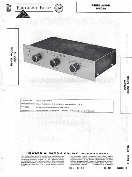 Fisher MPX-10 - Photofact - Schematic Set 464/Folder 9