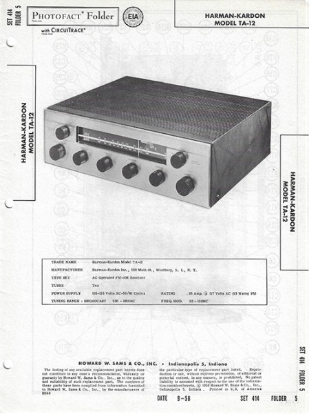 Harman-Kardon TA-12 - Photofact - Schematic Set 414/Folder 5