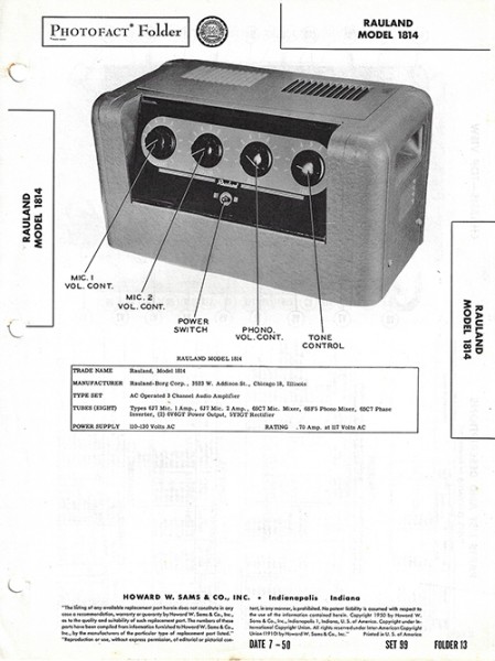 Rauland 1814 - Photofact - Schematic Set 99/Folder 13