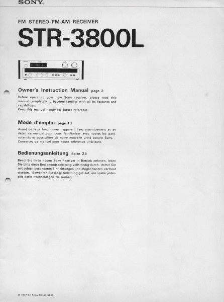 Sony STR-3800L Bedienungsanleitung