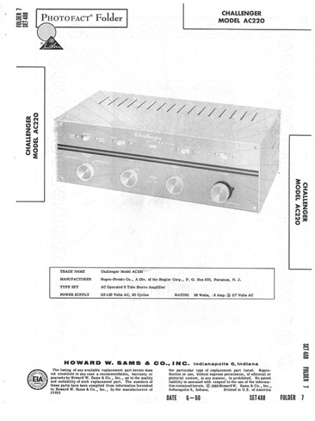 Challenger AC220 - Photofact - Schematic Set 488/Folder 7