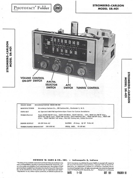 Stromberg-Carlson SR-401 - Photofact - Schematic Set 191/Folder 18