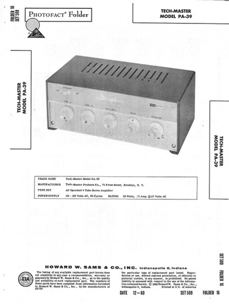 Tech-Master PA-39 - Photofact - Schematic Set 509/Folder 16