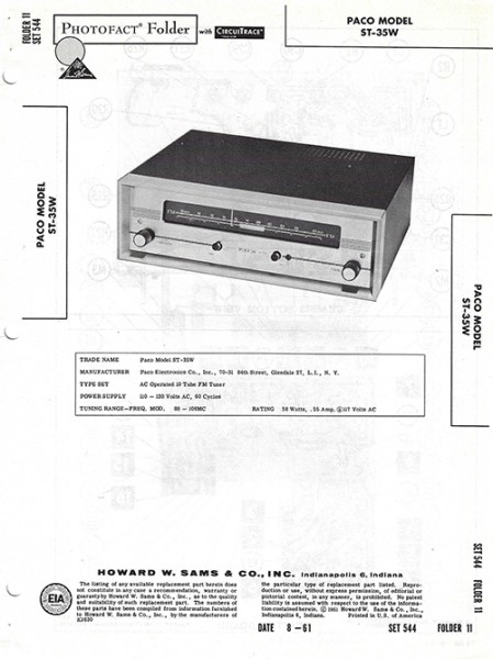 Paco ST-35W - Photofact - Schematic Set 544/Folder 11