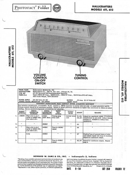 Hallicrafters 611, 612 - Photofact - Schematic Set 250/Folder 12