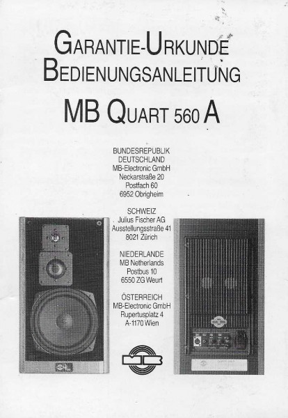 MB Quart 560 A Bedienungsanleitung
