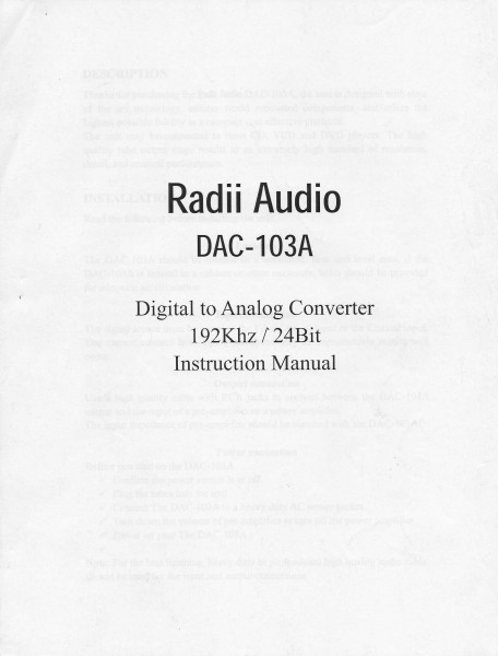 Radii Audio DAC-103A Bedienungsanleitung