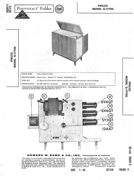 Philco G-1710S - Photofact - Schematic Set 470/Folder 17