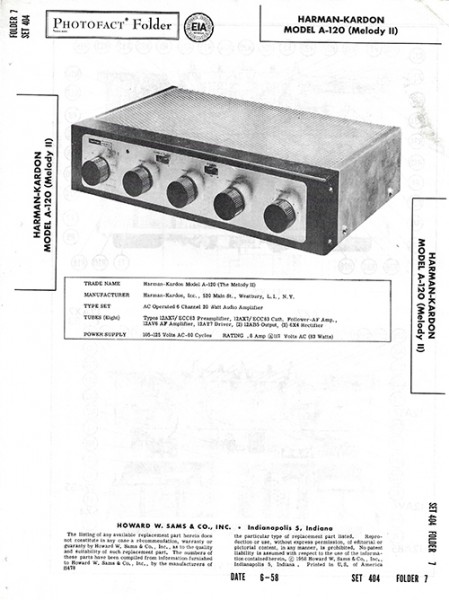 Harman-Kardon A-120 (Melody II) - Photofact - Schematic Set 404/Folder 7