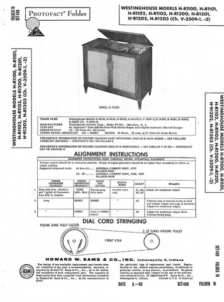 Westinghouse H-R1100, H-R1101, H-R1102, H-R1103, H-R1200, H-R1201, H-R1202, H-R1203 - Photofact - Sc