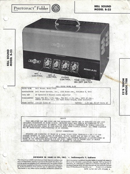 Bell Sound B-23 - Photofact - Schematic Set 75/Folder 4