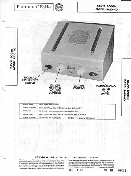 Bogen SA10-40 - Photofact - Schematic Set 252/Folder 6