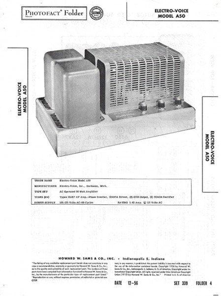 Electro-Voice A50 - Photofact - Schematic Set 339/Folder 4