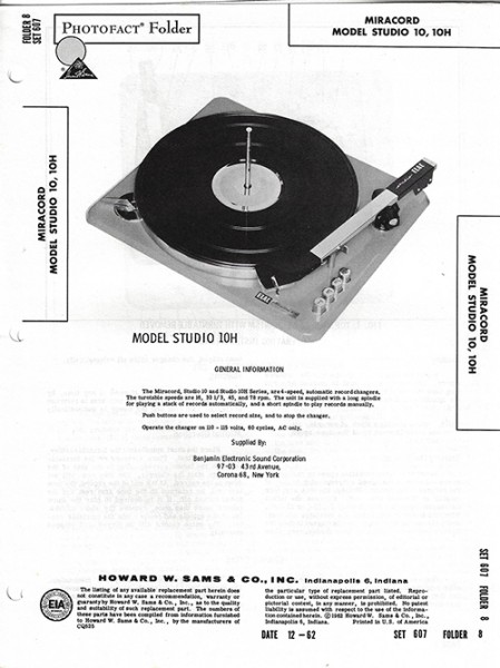Miracord Studio 10, 10H - Photofact - Schematic Set 607/Folder 8